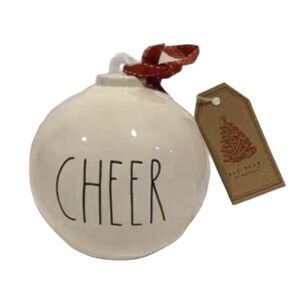 Rae Dunn NWT "Cheer" Ivory Ceramic Christmas Ornament Collectible Table Decor